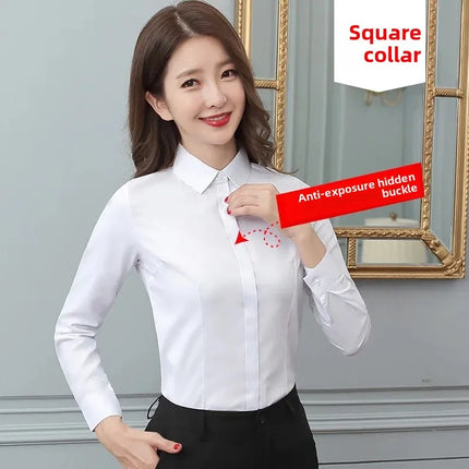 Women's Long Sleeve Anti-Light Shirt Spring Summer Workwear Professional Korean Style plus Size Uniform Button down Dress