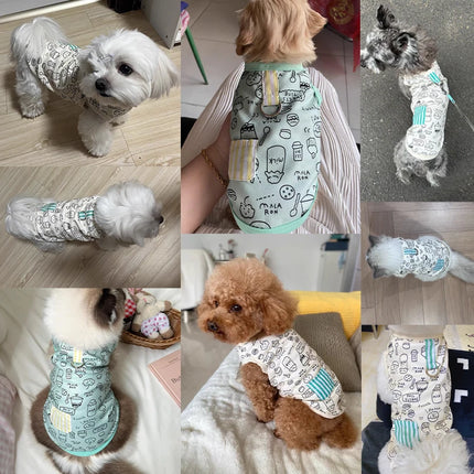 Summer Pet Shirts Cartoon Graffiti Pattern Clothing Puppy Cat Solid T-shirt Chihuahua Yorkie Thin Soft Fashion Vests Dog Clothes