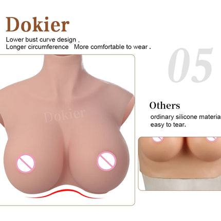 Dokier H R S Cup Oversize plus Realistic Silicone Breast Forms Fake Boobs Breast Plates[Round neck silicone filled boobs