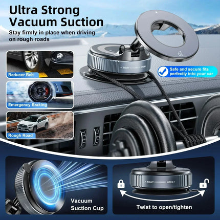 Strong Magnetic Phone Holder Foldable Design 360° Adjustable Vacuum Car Mount Live Streaming For Phone