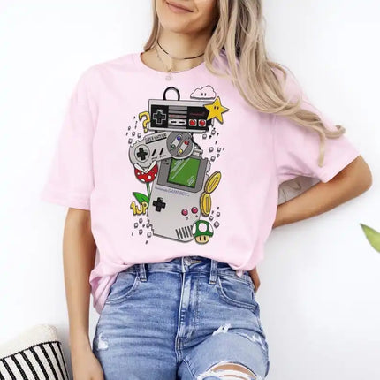 Retro Controllers Gameboy 90s Pixel Art Unisex Soft Cotton Tee Vintage Gamer Gift Nostalgic Video Game Summer T-Shirt Streetwear