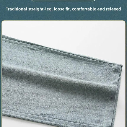 Men's Spring Summer Chinese Style Cotton Linen Long Sleeve Two-Piece Set Traditional Clothing Loose Fit Square Collar Shirt