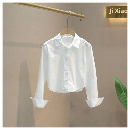 Fall Fashion Women's Small Size Casual Long Sleeve Shirt Design Versatile Short High Waist Slim Top for Ladies
