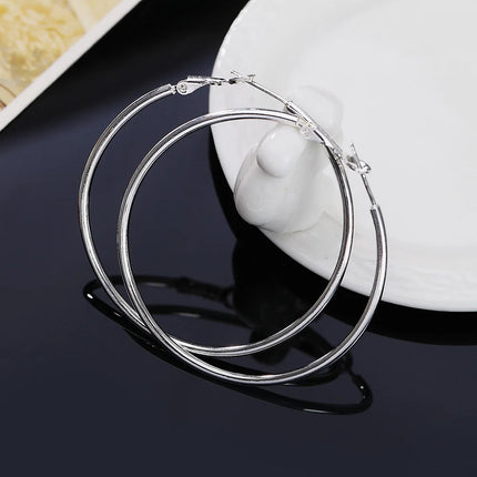 925 Sterling Silver Women's 50/60/70/80MM Round Big Hoop Earrings Wedding Fashion Jewelry For Women 2022 Christmas GaaBou