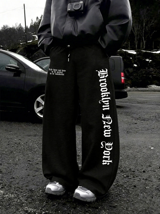 Fearless Spider Web Hand Print Gothic Wide Leg Sweatpants Men 100% Polyester Y2K Baggy Drawstring Streetwear Unisex Jogger Pants