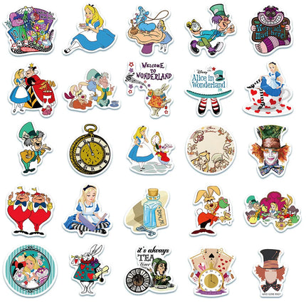 10/30/50pcs Disney Alice in Wonderland Anime Stickers Cartoon Decals Skateboard Guitar Laptop Helmet Waterproof Sticker Toy Gift