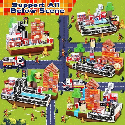 Creative Building Blocks Magnetic City firefighter World Set for Boy Age 3+ Architectural DIY Model Street View Children