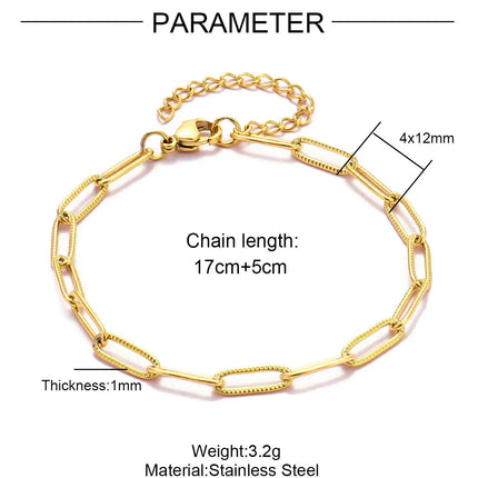 5pcs/Lot 17-22cm Stainless Steel Paperclip Cross Link Chain Bracelet Women Handmade DIY Charm Fashion Jewelry Making