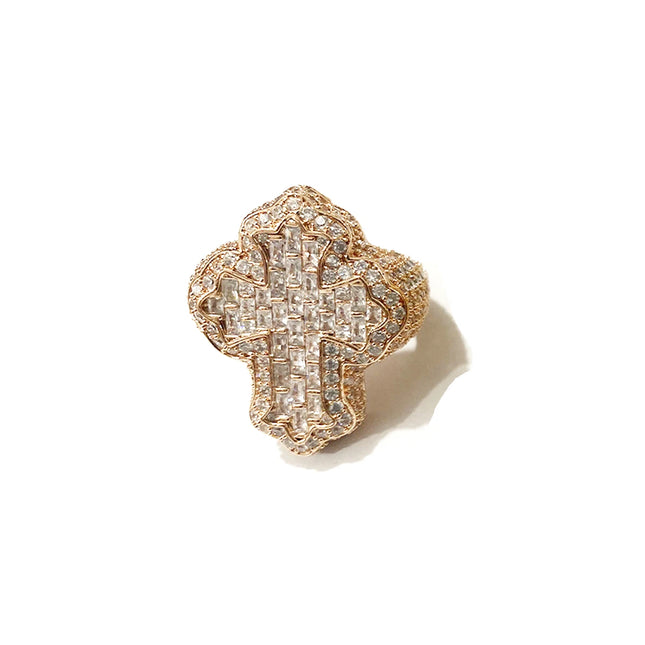 Aokaishen Cross Finger Ring Iced Out AAAAA Zircon Prong Setting Fashion Luxulry Men Hip Hop Jewelry for Gift