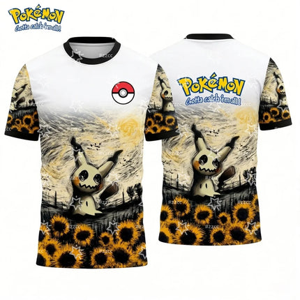 2026 Pokémon Pikachu Van Gogh Graphic T-shirt Japanese anime football jerseys Summer Sports Men's T-Shirt Kid's Clothing Tee