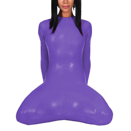 Fetish Long Sleeve Glossy PVC Bondage Bodysuit Mock Neck Wetlook Vinyl Leather Bodycon Romper for Cosplay Outfits Exotic Teddies