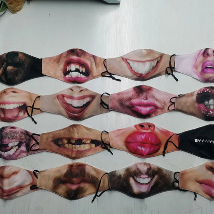 Personalized Social Funny 3D Facial Expression Masks Women Men Prom Party Ride Breathable Mouth Face Mask Creative Printed Masks