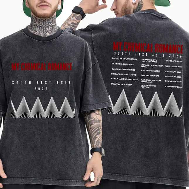 My Chemical Romance Band Washed T-shirt Long Live The Black Parade Tour Merch T-shirts Men Women Gothic Punk Oversized T Shirts