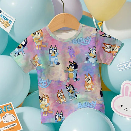 2026 Bluey Print Toddler 3D T-Shirt Summer Lightweight Cool Short Sleeve Cartoon Anime Design Tee for Boys & Girls