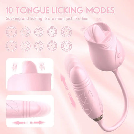 Rose Sucking Thrusting Dildo Vibrator Stimulating Nipple Clitoris G-Spot Anus Sex Toy Vibrating Egg Tongue Licking Masturbator