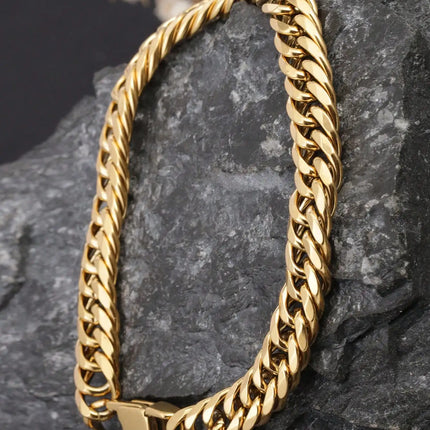 1 Piece of Thick Cuban Chain with Double-Woven Six-Sided Polished Links and Dragon Head Clasp, 18K Gold-Colored Stainless Steel Men's Adjustable Bracelet, Bold Hip-Hop Fashion Trend, Stylish and Cool, Suitable for Men's Daily
