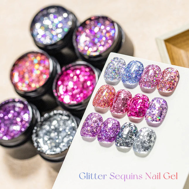8ml Glitter Sequins Gel Nail Polish Nude Pink Silver Laser Glitter Semi Permanent Soak Off UV Gel Varnish Manicure Nail Supplies