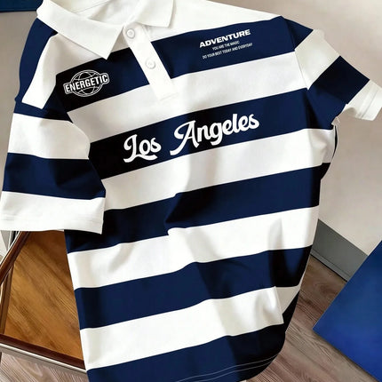 2026 Summer Best-selling Men's Short-Sleeved Polo Shirt with 3D Stripes Pattern Print for Outdoor Sports Leisure and Fashion