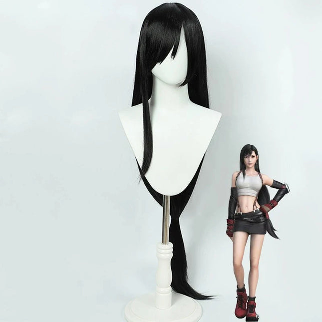 Cosplay Wig Final Fantasy Anime Wig Tifa Lockhart Black FF7 Anime Game Role-Play Wig Female Synthetic Wig with Bangs Anime Game