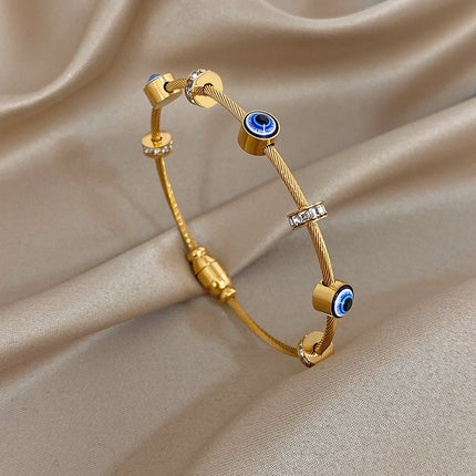 New Turkish Evil Eyes Rhinestones Stainless Steel Cuff Bracelet Bangle For Women Fashion Gold-plated Waterproof Charms Jewelry