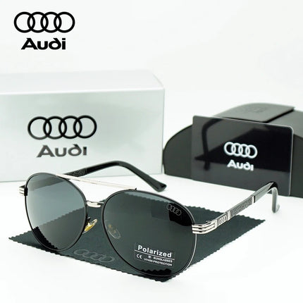 AUDI High Quality Sunglasses for Men Fashion Polarized Driving Eyewear Red Metal Frame Gold Pilot Sun Glasses Original Box