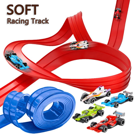 Flexible Race Track Children Toys DIY Double-track Racing Car Ramp Track Compatible 1/64th Cars Portable Rolls Up Race Tracks