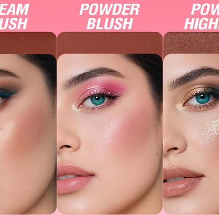 3-in-1 blusher red plate, durable, natural, easy to apply, waterproof, smooth and matte texture to create a perfect makeup