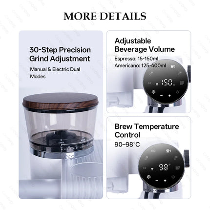 CAFOVO E121 15 Bar 58mm Semi-Automatic Espresso Machine with Grinder With 30-Step Grinder Cold Brew Coffee Maker for Home Cafe
