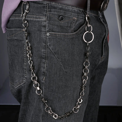 Black Punk Belts Bag Charms Thorns Wire Barbed Trousers Long Waist Chain Hippop Grunge Goth Women Men Pants Accessories Gift