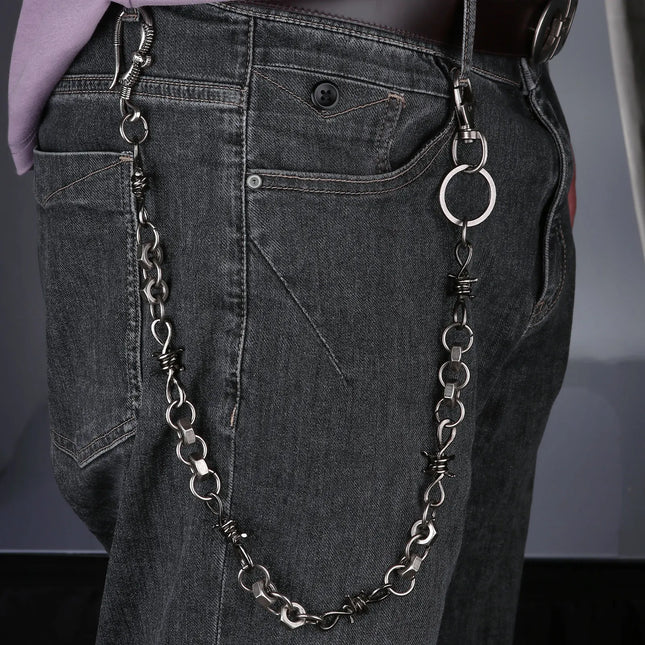 Black Punk Belts Bag Charms Thorns Wire Barbed Trousers Long Waist Chain Hippop Grunge Goth Women Men Pants Accessories Gift