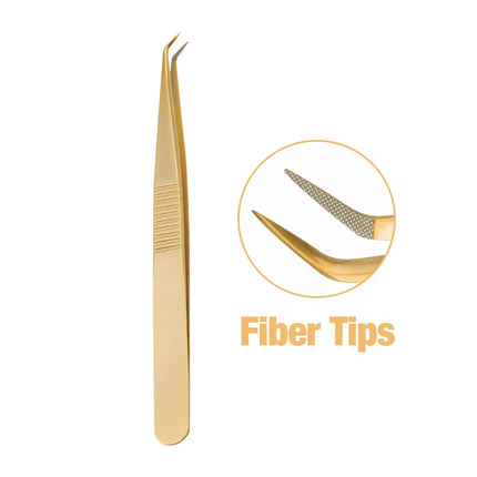 Gemerry  Eyelash Extension Tweezers With Fiber Tips Golden Stainless Steel High Precision Tweezer for Volume Fans Makeup Tools