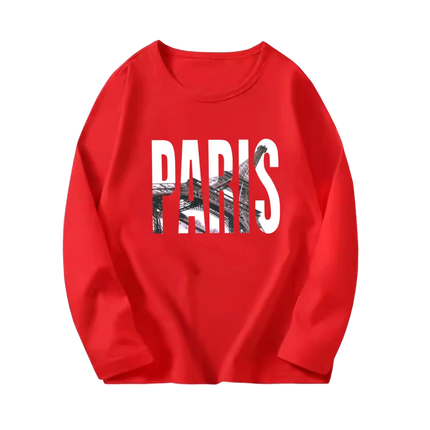 Fashion Paris Eiffel Tower Print T-Shirt Girls Long Sleeve Letter T-shirt Kids Cotton Clothing