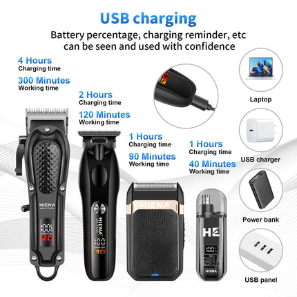HIENA Pro Hair Clipper Set High Power Portable Cordless Hair Cutting Machine Men's Professional Electric Beard Shaving Razors