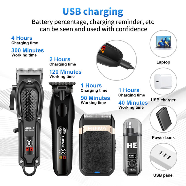 HIENA Pro Hair Clipper Set High Power Portable Cordless Hair Cutting Machine Men's Professional Electric Beard Shaving Razors