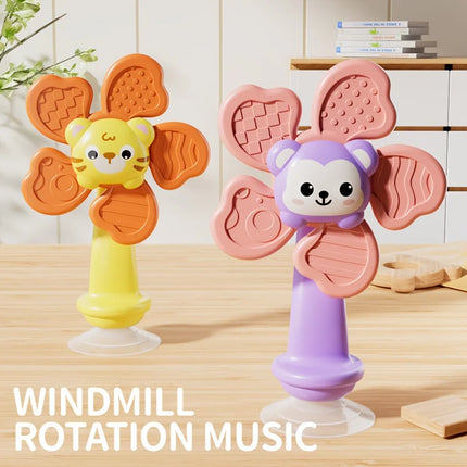 Baby Suction Cup Windmill Toy - Manual Rotating Wind- Spinner with & Bear Animal Shapes, Sensory Motor Skills Development