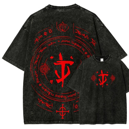 Classic Retro Shooting Game DOOM Peripherals Graphic Print T-shirt Men Women Vintage Washed Cotton Tee Oversized Casual New Tops