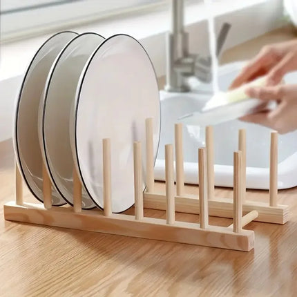 Wooden Plate Rack Kitchen Dishes Stand Plate Dish Drying Rack Cutting Boards Cups Organizer Shelf Multifunctional Display Stand