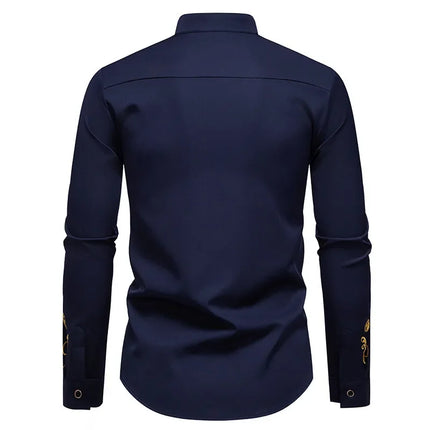 Retro Court Style Embroidered Long Sleeve Shirt Men's Collared Shirt Spring 2025 New Arrival Casual British Style Clothing