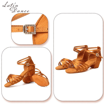 HROYL Girls Latin Dance Shoes Children Ballroom Tango Salsa Party Dancing Shoes Ladies Soft Sole Low Heels 3.5cm Training Shoes