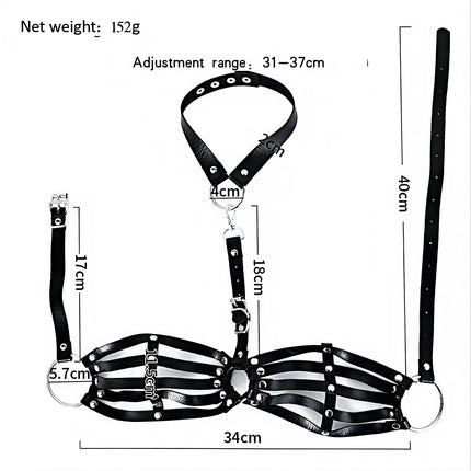 Passionate lingerie with cutouts, SM women's restraint garments, leather restraints, leather bras, and bondage sex toys