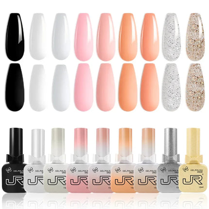 15ml gel Nail Polish set Including Red Pink Nude Gel Polish Kit LED Soak Off Polish Home DIY top coat
