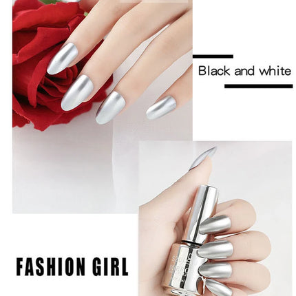 12 Colors Mirror Polish Long-lasting Quick-drying Metallic Silver Purple Rose Gold Nail Polish, Non-Peeling Nail Gel Varnish