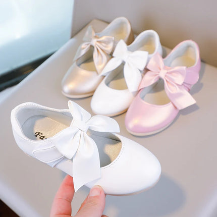 Girls Princess Shoes Shallow Bowknot Metallic Color Fashion Sweet Girl's Mary Janes Shoes Light Non-slip 26-36 Kids Ballet Flats