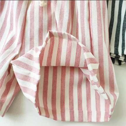 Retro Hemp Cotton Striped Boys' Pants with a Casual and High-end Design Elastic Waist Girls' Clothing Children's Pants