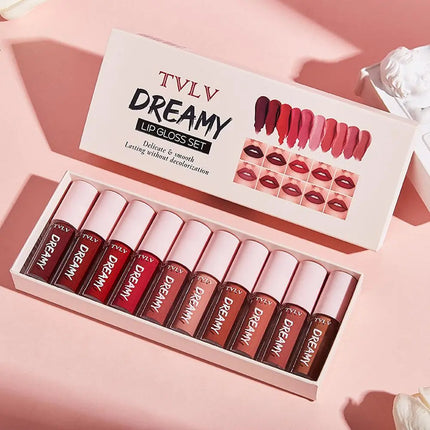 10pcs Dream Lip Gloss Set Matte Velvet Waterproof Lip Glaze Lightweight Delicate Smooth Lasting Without Decolorization Lipstick