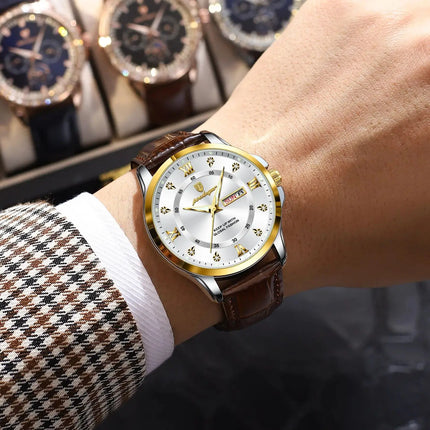 POEDAGAR Original Luxury Male Wristwatch Waterproof Luminous Date Week Men Watch High Quality Leather Quartz Men's Watches Reloj