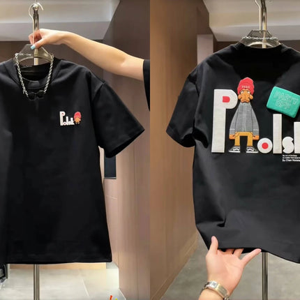 2025 Summer New Trendy Cartoon Printed Men's Short sleeved Rascal Handsome Pure Cotton Casual Round Neck T-shirt