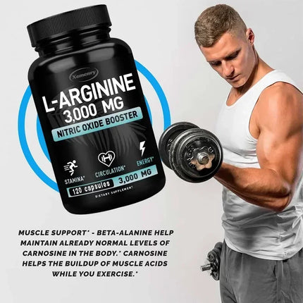L-Arginine - Strengthen Muscles, Improve Blood Circulation, and Boost Energy, Endurance and Athletic Performance