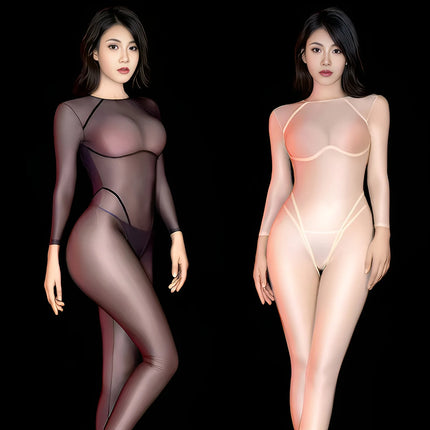 Sexy Oil Shiny Bodysuit Sheer Glossy Tights Bodystocking Leotard Jumpsuit See Through Pantyhose Erotic Lingerie Sex Porn Costume
