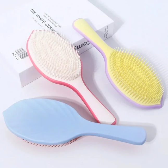 1pc Leaf-Shaped Fine-Tooth Comb Hair Brush, Fluffy Skull Top Non-Knotted Air Cushion Comb, Special for Real Hair Wigs